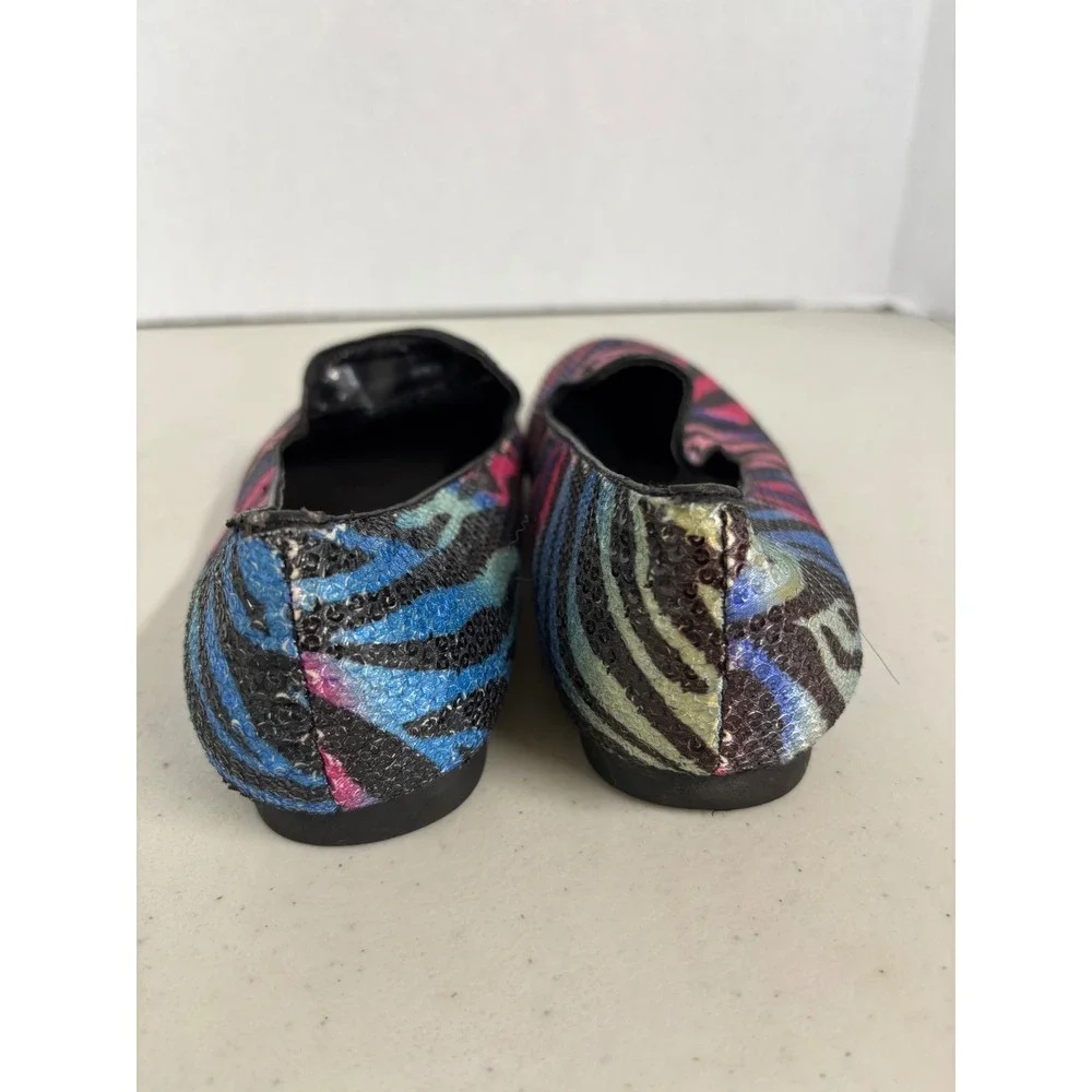Hot Cakes Womens 8.5 M Rainbow Zebra‎ Sequin Loafers Smoking Flats Multicolor